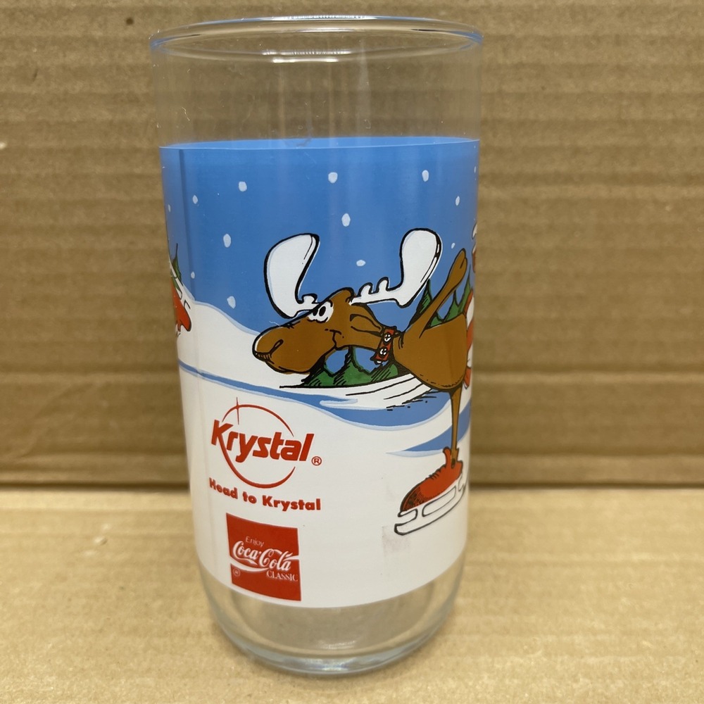 Vintage 1980s Krystal Coca Cola Merry Krys Moose Christmas Drinking Glass